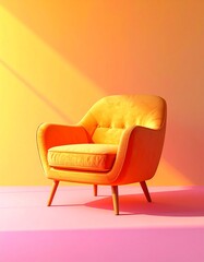 A luxurious vintage interior with a classic orange velvet sofa 