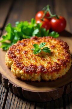 Hackschnitzel served on a rustic wooden board , board, cooking