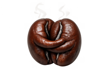 Coffee beans embracing, forming heart shape, symbolizing love, unity, partnership, and a passion for coffee, transparent background