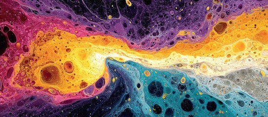 Abstract artwork of swirling colors and cell-like formations, fluid and vibrant