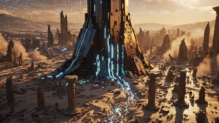 Exploring a Futuristic Digital Dome Over Ancient Ruins - Powered by Adobe