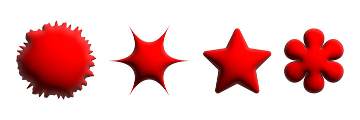 Set of red star burst shape tags for price. Circle sticker set. Wavy edge promo black badges. Blank sale stickers. Simple silhouette. Flat vintage labels isolated on transparent background