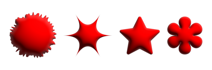 Set of red star burst shape tags for price. Circle sticker set. Wavy edge promo black badges. Blank sale stickers. Simple silhouette. Flat vintage labels isolated on transparent background