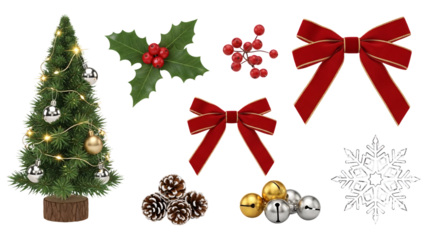 Decorative Christmas decorations and ornaments collage.