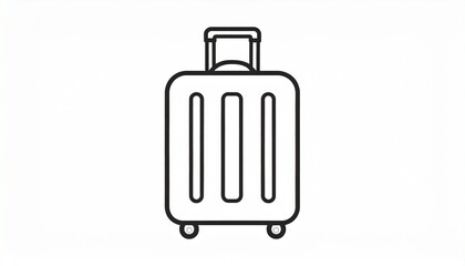 Minimalist linear vector illustration of a luggage or carry-on baggage with wheels and handle for tourism and airport concepts.