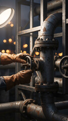 Aerial View of Illuminated Petrochemical Plant and Oil Refinery at Twilight Blue Hour