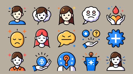 Obraz premium Flat Design Icons Representing Emotions, Money, and Ideas