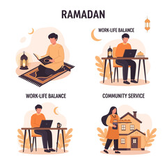Fototapeta premium Ramadan Work-Life Balance & Community Service Illustration