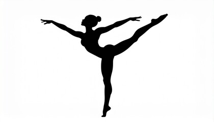 Elegant silhouette of a woman dancer or gymnast in a balanced arabesque position for sports, fitness, and artistic concepts.