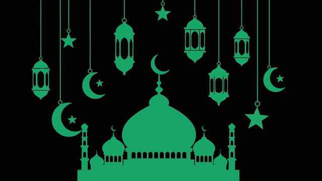 vector illustration of an abstract background with mosque,and latern