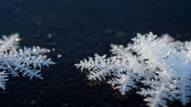 Sunlit Ice Shard Refractions ice crystals winter A dynamic shot showcasing a collection of natural, small ice crystals or frost shards reflecting and refracting soft morning