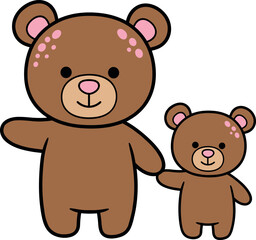 Fototapeta premium Simple Cute Cartoon Mother Bear and Cub Holding Hands Vector for Children's Book Illustration, Family Themes, and Baby Graphics.