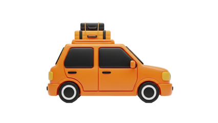 3D Orange Car with Luggage on Roof