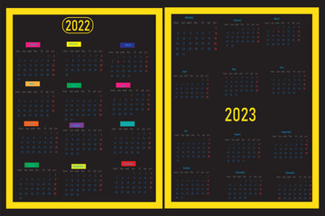 editable minimal calendar design 2022-2023. Week starts on Sunday. Place for notes. Minimalist trendy design for desktop design calendar planner