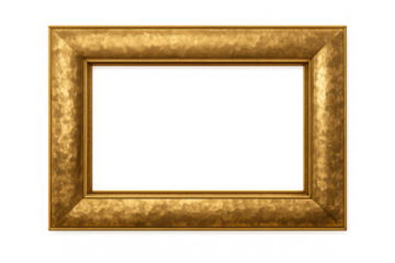 Golden vintage picture frame with rough texture, decorative border and classic style, clipping path and clear background