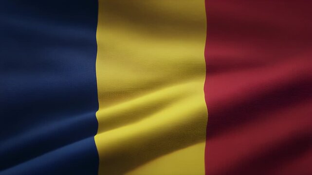 Flag of Chad waving with blue, yellow, and red vertical stripes