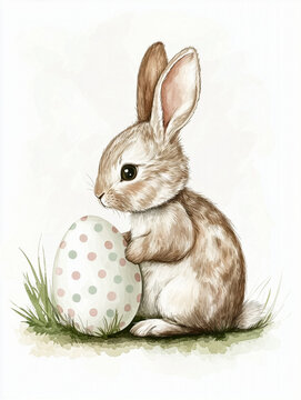 Watercolor bunny with Easter egg illustration