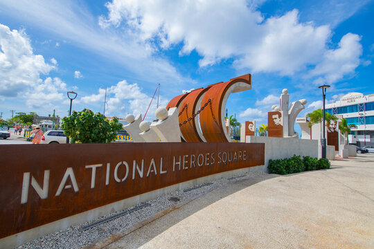 National Heroes Square, formerly Trafalgar Square is in historic city center of Bridgetown, Barbados. Historic Bridgetown and its Garrison is a UNESCO World Heritage Site.