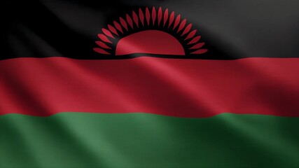 Waving Malawian flag with vibrant red, green, and black colors