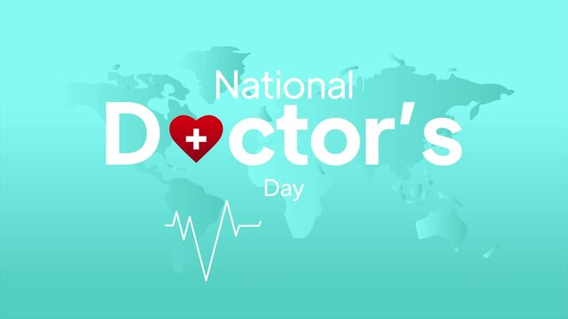 Animated video of medical symbols and heartbeat line honoring National Doctor Day. National Doctor Day concept. Full length animation illustration. High quality&nbsp;4k&nbsp;footage
