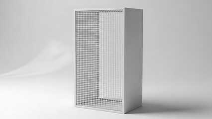 Minimalist White Server Rack with Perforated Door on White Background.