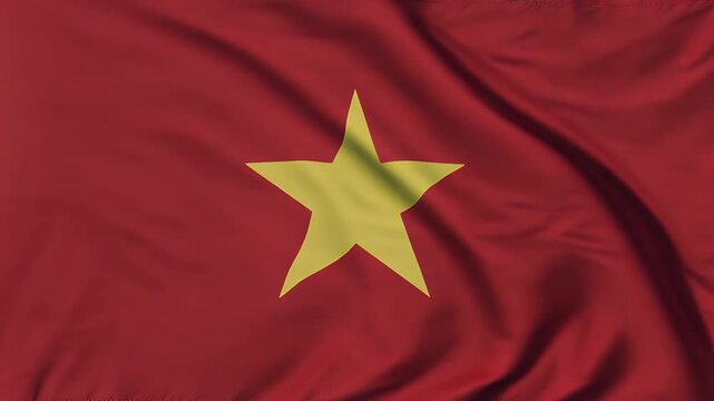 Vietnam flag waving with golden star on red background
