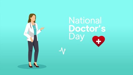 Animated video of a professional doctor presenting health care dedication on National Doctor Day . National Doctor Day concept. Full length animation illustration. High quality 4k footage
