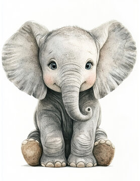 Watercolor Baby Elephant Nursery Illustration