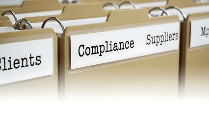 Organized compliance documents in office file folders