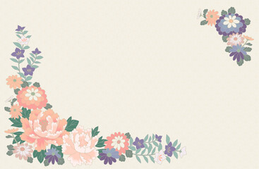 和柄背景 七宝文様と花のフレーム 上品でやさしい生成り色_2