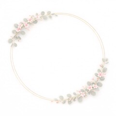 Fototapeta premium Elegant Floral Circular Frame With Green Leaves On White Background