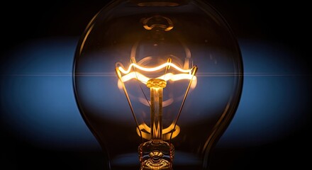 A glowing light bulb against a dark background.