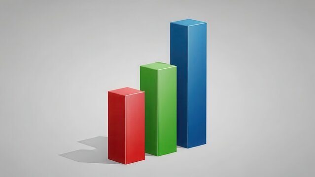 3D bar chart with red, green, and blue bars on gray background - Powered by Adobe