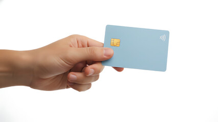 Hand holding a bank card with a chip, isolated on transparent background. Ideal for finance, payment, banking, digital transactions, and security-themed projects, “Digital Transactions