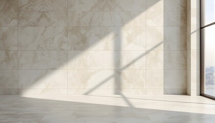 Obraz premium Minimal Marble Interior Wall With Natural Sunlight And Window Shadows