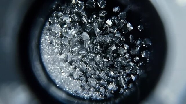 Close up of sparkling diamonds in a dark container.