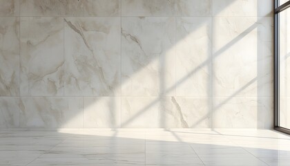 Obraz premium Minimal Marble Interior Wall With Natural Sunlight And Window Shadows