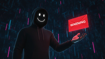 A hacker holding a red envelope, concept of phishing and cyber security., Cybersecurity & Digital Threats