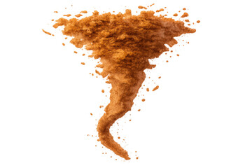 Sand tornado forming with orange dust particles swirling, creating a powerful vortex and desert storm concept on transparent background