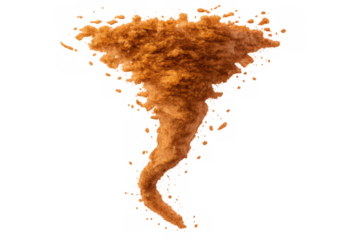 Sand tornado forming with orange dust particles swirling, creating a powerful vortex and desert storm concept on transparent background