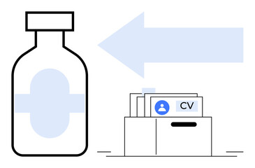 Healthcare employment concept. Healthcare recruitment process with CV files and a medicine bottle. Healthcare connecting professionals with opportunities. For human resources, job search, medical