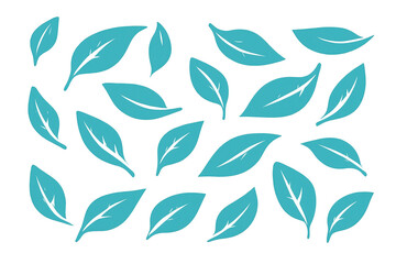 Teal tea leaves illustration pattern on transparent background representing organic nature and healthy drinks