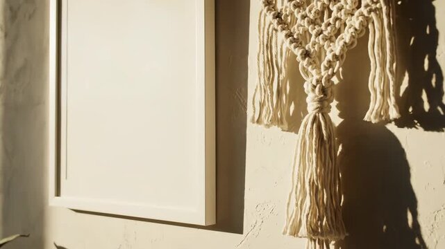 Macrame Wall Hanging with Sunlight Shadow.