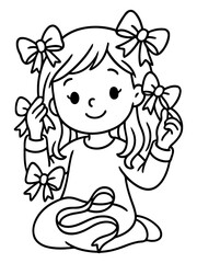 Obraz premium Girl with bows illustration: A delightful illustration of a girl surrounded by charming bows, this image exudes playful innocence.