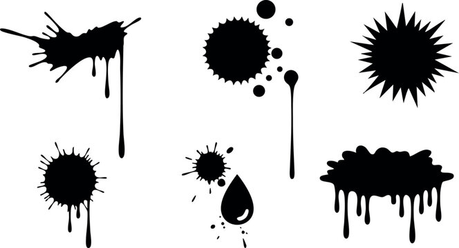 Black Ink Blots and Splashes Vector Collection with Dripping Effects for Graphic Design 