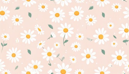 Cute floral background vector, white daisy flower print, wallpaper with hand drawn doodles, seamless repeat pattern