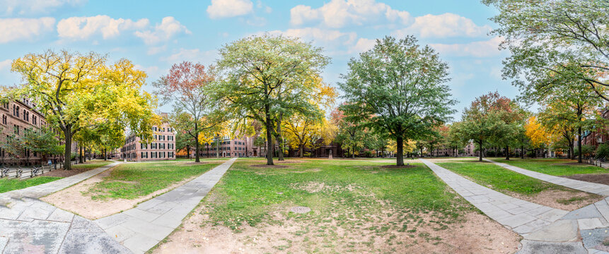 view in autumn mood from the college park to  Yale's Old Campus, next to Connecticut Hall