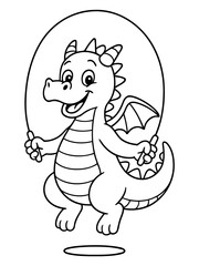 Playful Dragon's Exercise: A delightful dragon skips with a rope, displaying vibrant energy and whimsical charm. This image evokes a sense of lighthearted fun.