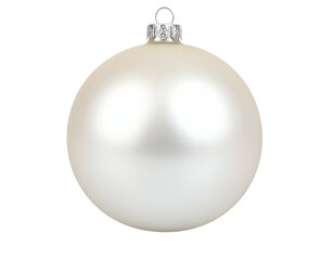 A single, matte white spherical holiday ornament with silver cap