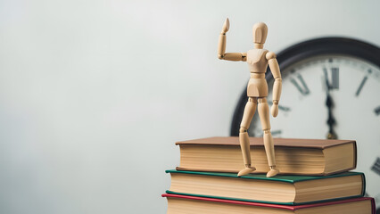 デッサン人形の受験勉強ガッツポーズ（余白あり）